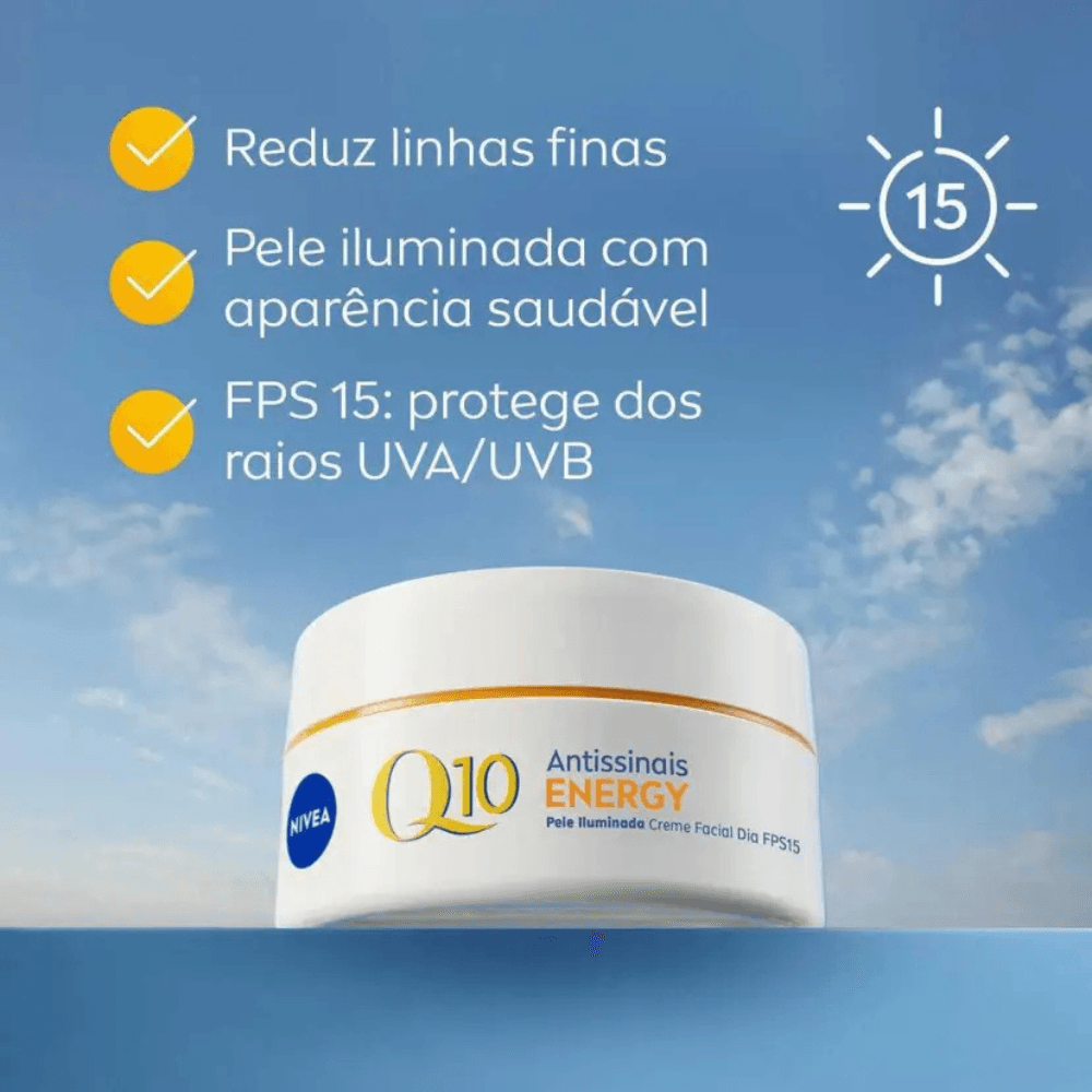 Creme Facial Antissinais Dia Nivea Q10 Energy Vitamina C FPS 15 50g